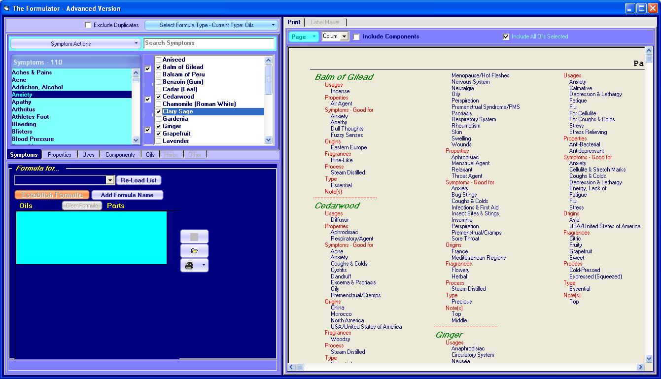 formulator showing initial screen